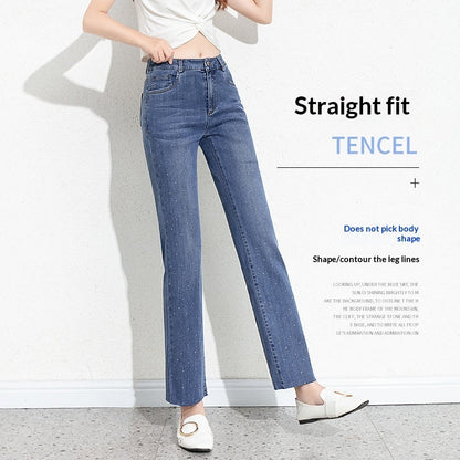 Cigarette-cut Rhinestone-studded Slim Straight-leg Wide-leg Pants