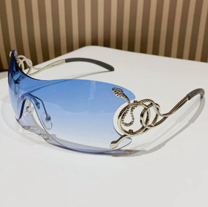 Cobra-shaped Sporty Rimless Side-cut Sunglasses