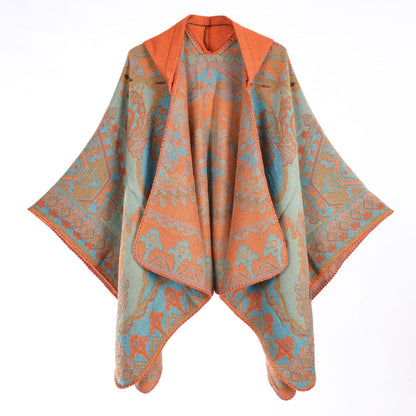 Floral Photography Knitted Hooded Cape