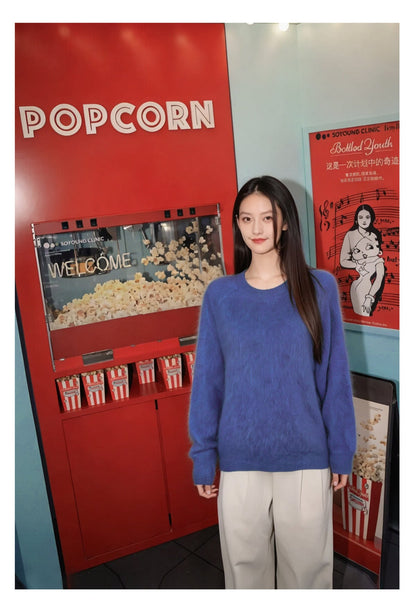 Womens Casual, Loose-fitting, Versatile Solid-color Sweater