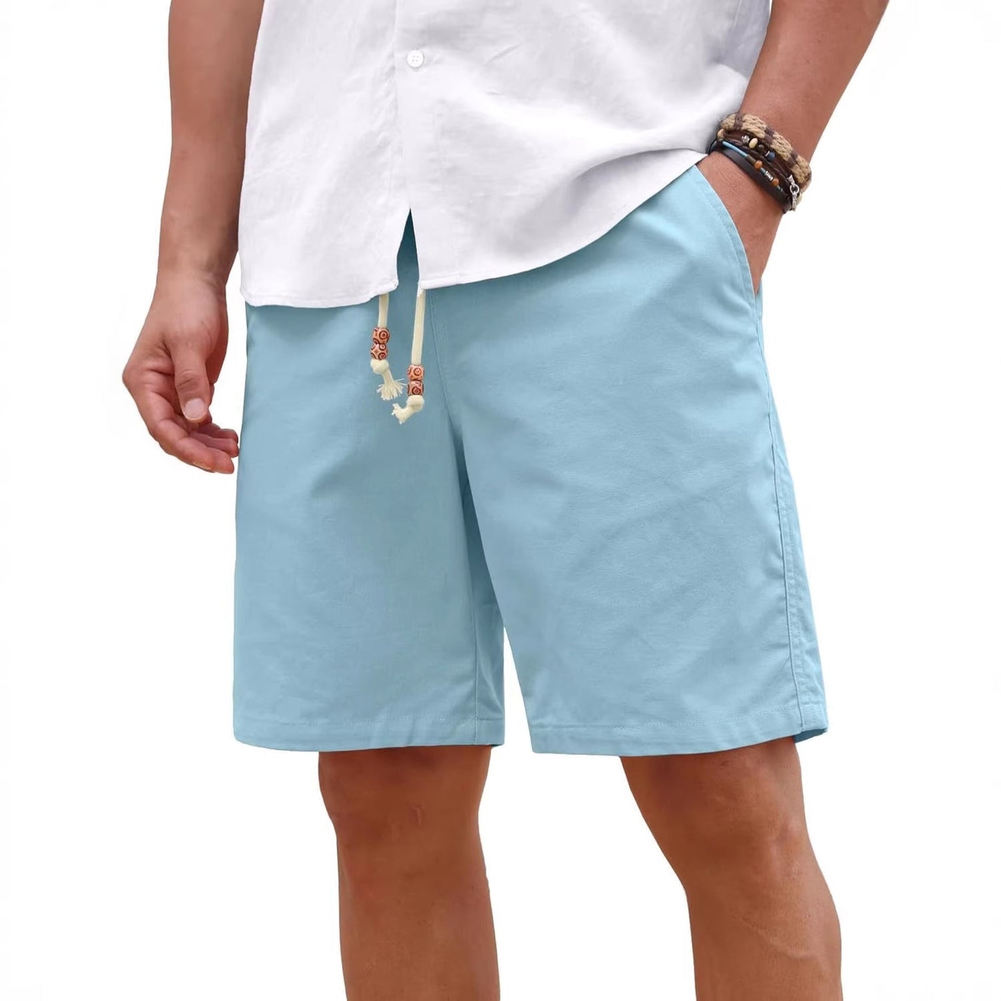 Men's Cotton And Linen Lace-up Plus Size Pocket Casual Shorts