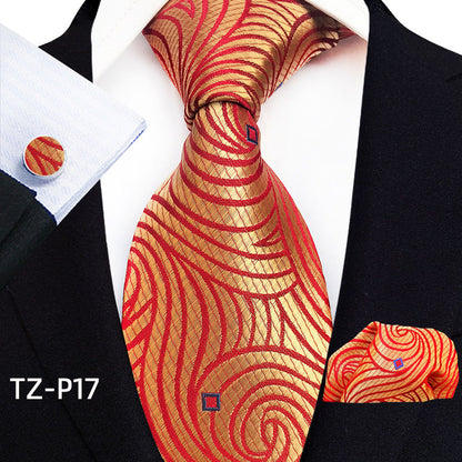 Mens Plaid Formal Tie Pocket Square And Cufflinks Three-Piece Set
