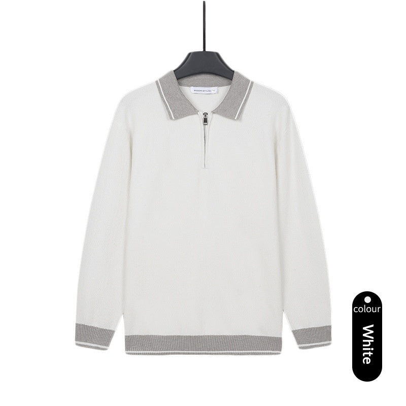 Mens Solid-Color Casual Top With Lapel And Half-Zip