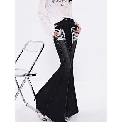 Lace-Strap Bootcut Denim Jeans For Women