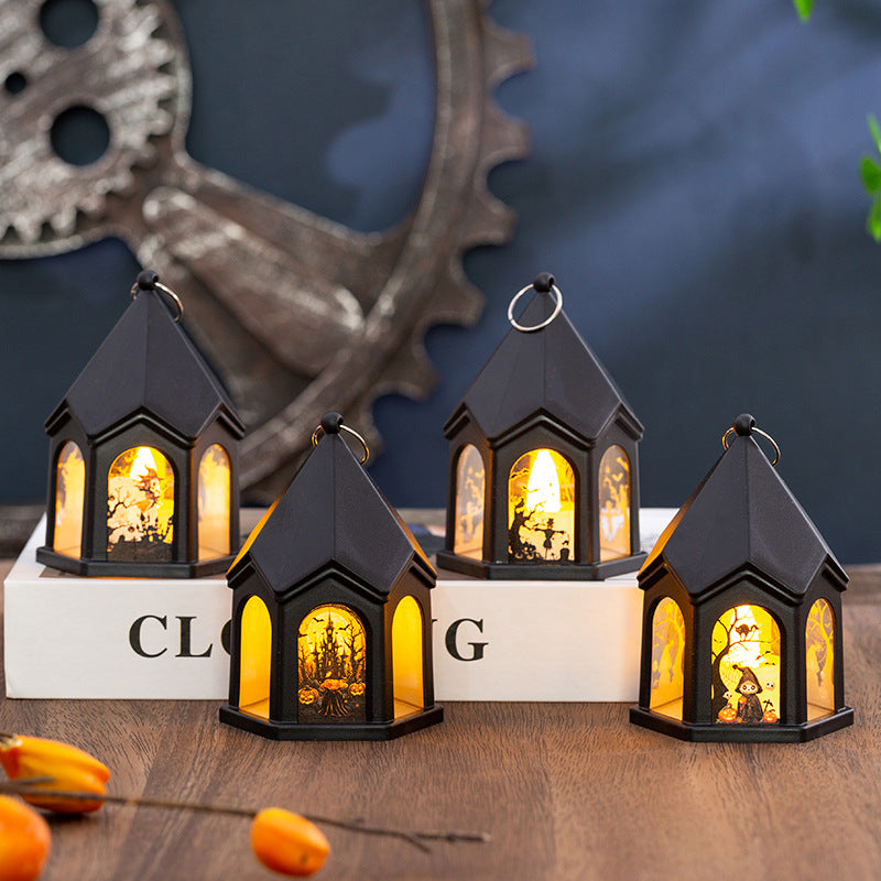 Halloween Pumpkin Lantern Children's Portable Halloween Castle Wind Lantern Ornaments Halloween Decoration Pendant Props