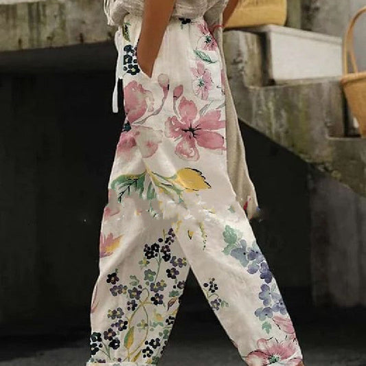 Women's All-match Elastic Waist Slimming Digital Printed Trousers