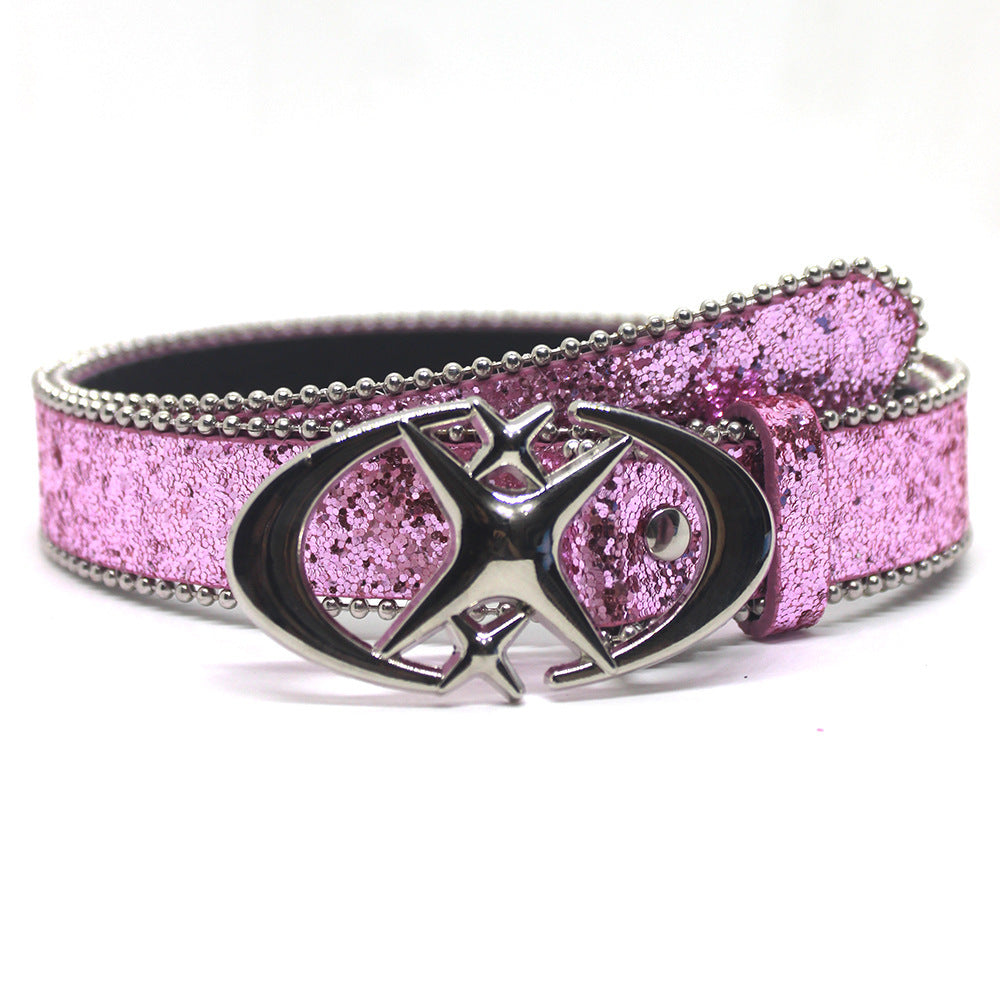 Trendy New Double Crescent Moon And Cross Sequined Waist Belt