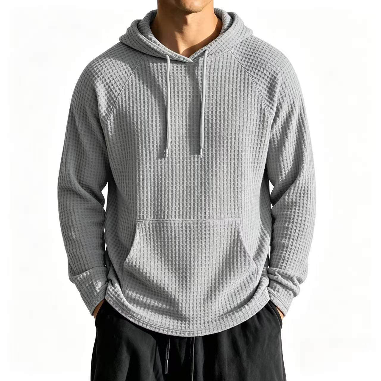 Mens Relaxed-fit Casual Waffle-knit Hooded Jacket