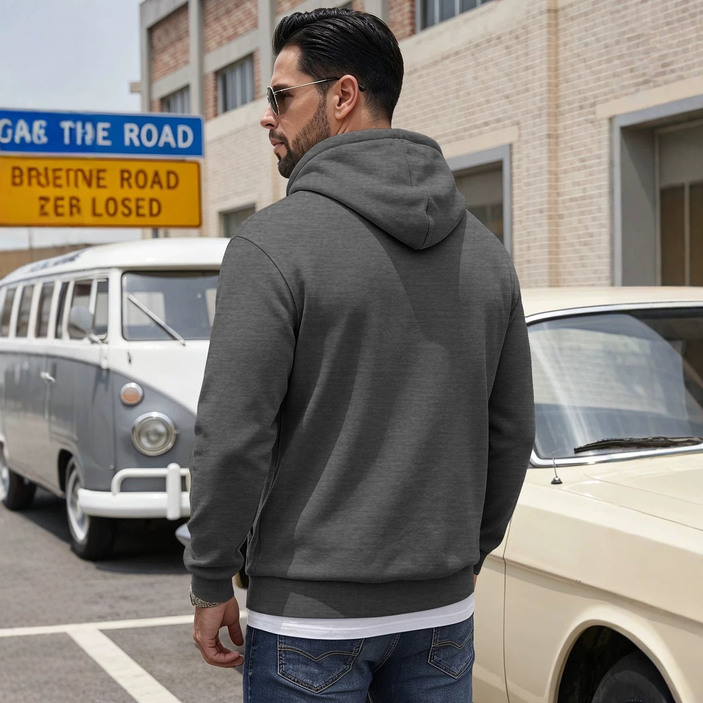 Cross-border TK Men's American Solid Color Drawstring Hoodie, Sports & Outdoor Sweatshirt With Anti-theft Side Zipper Kangaroo Pocket