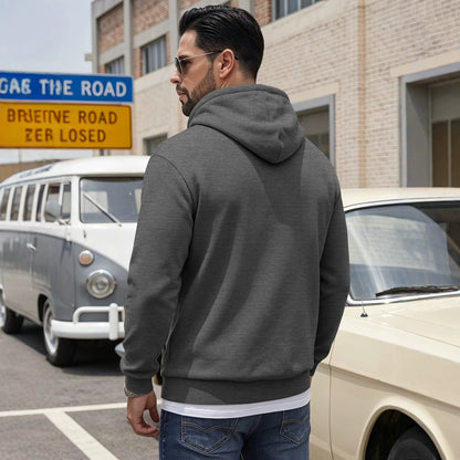 Cross-border TK Men's American Solid Color Drawstring Hoodie, Sports & Outdoor Sweatshirt With Anti-theft Side Zipper Kangaroo Pocket