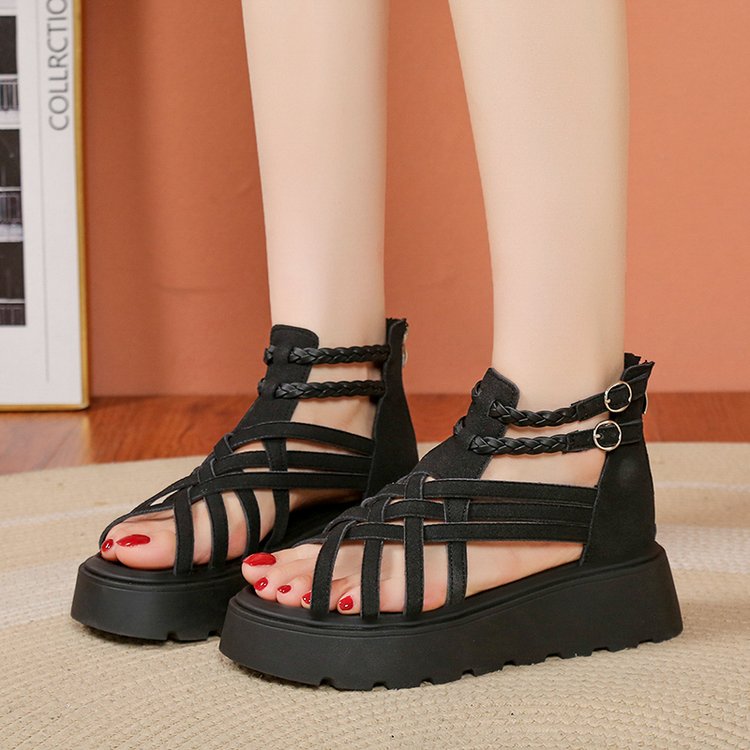 Women's Thick-Sult Ultra-Soft Woven Roman Sandals, New Summer Style, Fashion Versatile Casual Hollow Open-Toe Dopamine Ankle Sandals