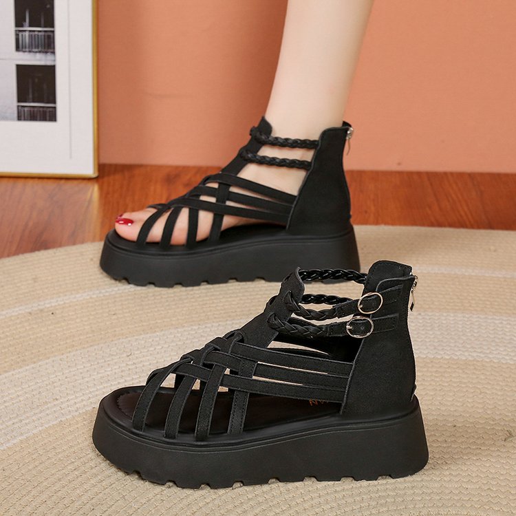 Women's Thick-Sult Ultra-Soft Woven Roman Sandals, New Summer Style, Fashion Versatile Casual Hollow Open-Toe Dopamine Ankle Sandals