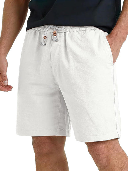 Men's Cotton And Linen Lace-up Plus Size Pocket Casual Shorts