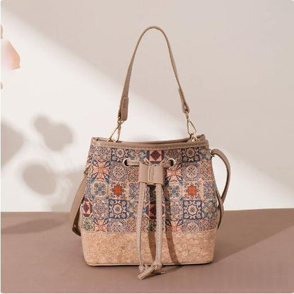 Vintage Printed Large-Capacity Women's Tote Bag With Wood-Grain Exterior And Wood-Grain Interior