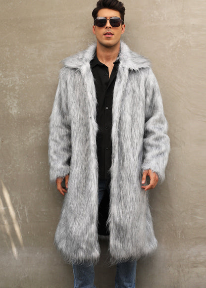 Mens Long Faux Fur Coat Mens Outerwear Warm And Cozy