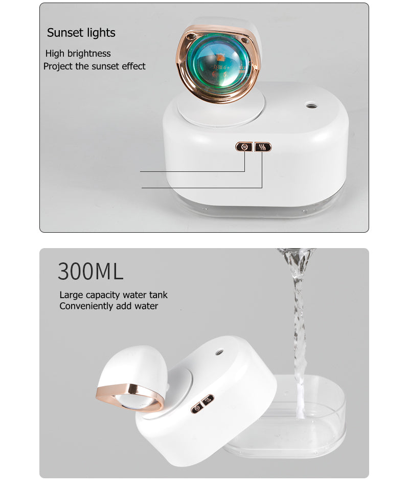 2 In 1 Mini Wireless Sunset Lamp Air Humidifier 300ML Fog Sprayer Humidifiers Ambient Light Mute Mist Maker For Home Decor Office