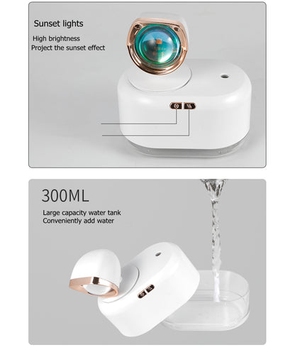 2 In 1 Mini Wireless Sunset Lamp Air Humidifier 300ML Fog Sprayer Humidifiers Ambient Light Mute Mist Maker For Home Decor Office