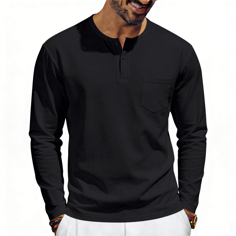 American-Style Retro Autumn Mens Loose-Fit Long-Sleeve Top With Pockets