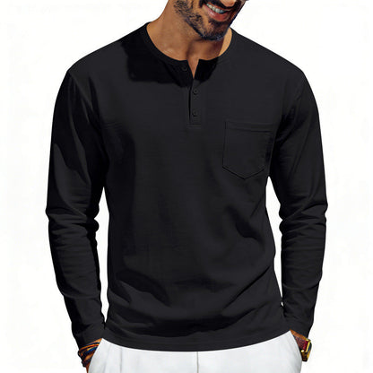 American-Style Retro Autumn Mens Loose-Fit Long-Sleeve Top With Pockets