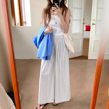 Versatile Striped Wide-leg Pants For Women