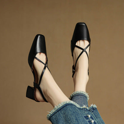 Women's Tendon Soft Bottom Mid Heel Sandals Closed Toe Casual