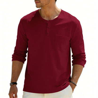 American-Style Retro Autumn Mens Loose-Fit Long-Sleeve Top With Pockets