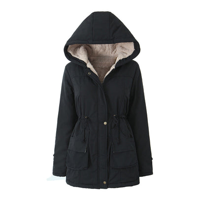 Womens Hooded Mid-length Padded Cotton Coat