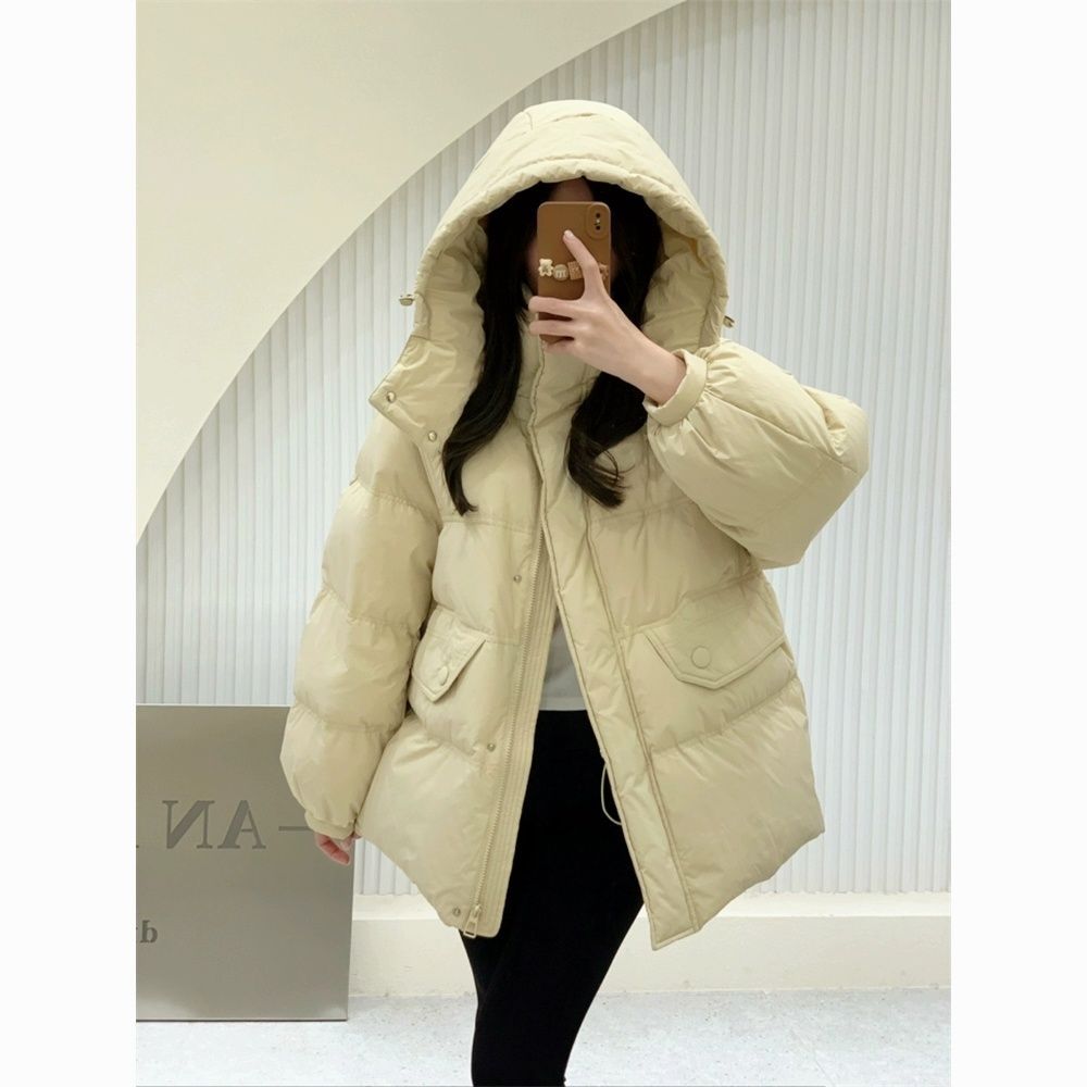 Mid-length Casual Loose-fitting Insulated White Duck Down Coat