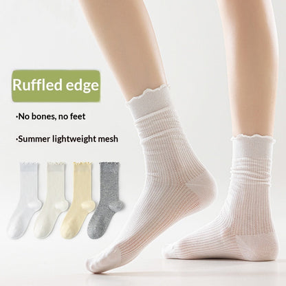 Womens Socks Solid Color Mid-calf Length Summer Thin Style Pure Cotton