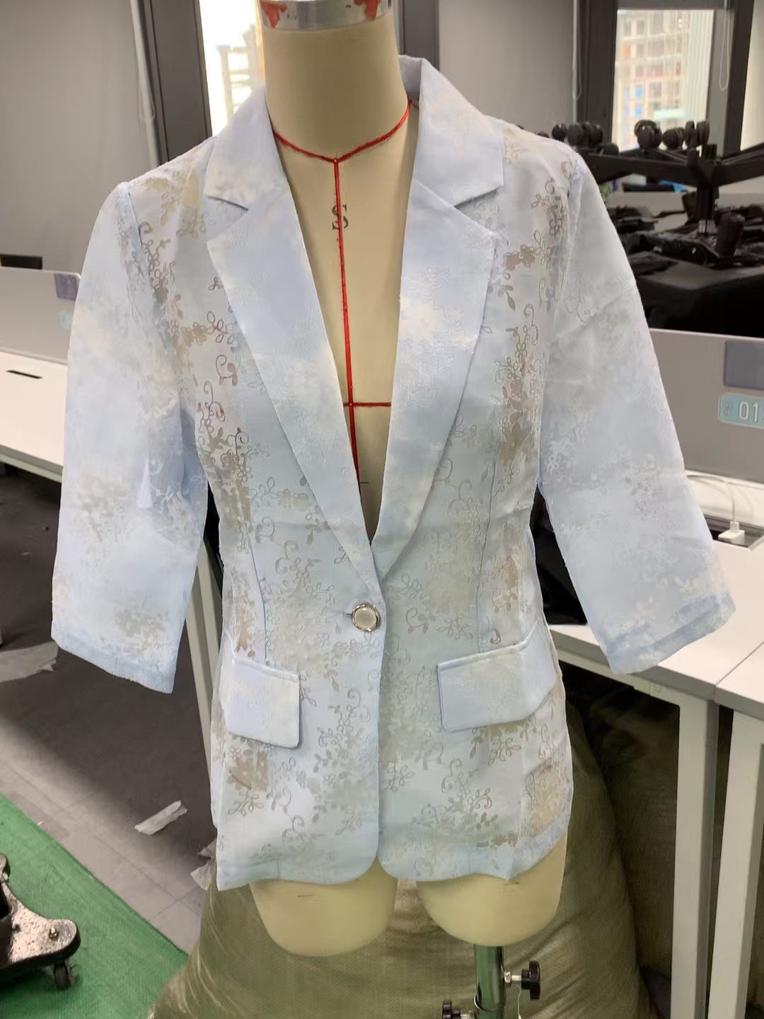 Jacquard Cropped-sleeve Blazer For Women