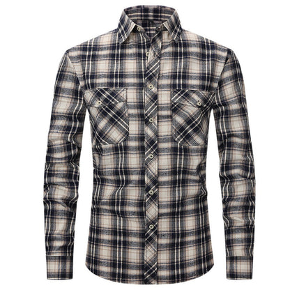 Classic Men's Plaid Shirt With Pockets - Long Sleeve Casual Button Down For Work & Outdoor