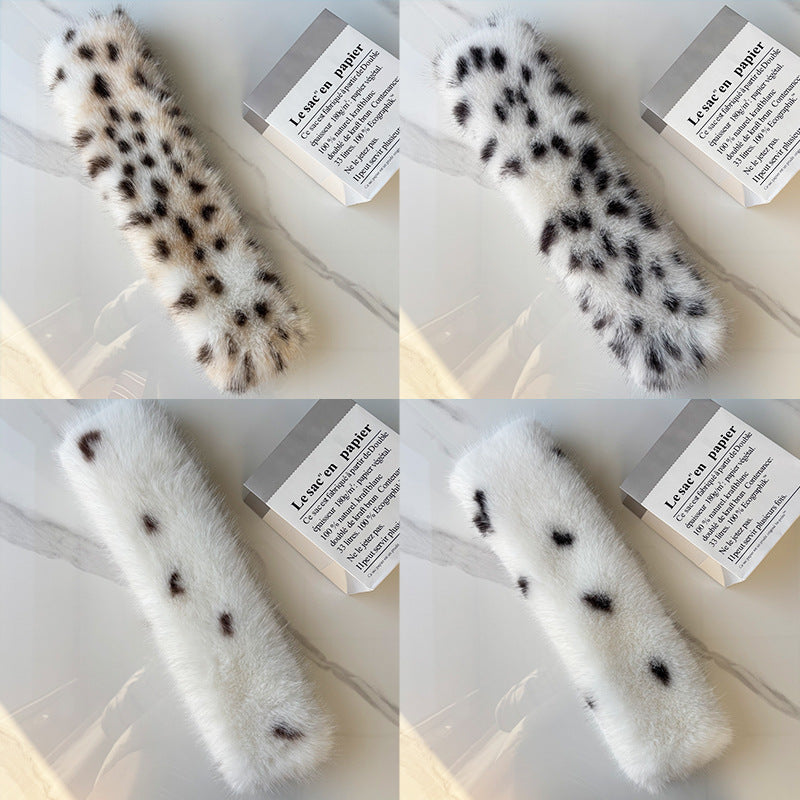Natural Spotted Leopard Print Plush Cross Neck Scarf With A Korean-style Gentle Style For Autumn And Winter Daily Outings