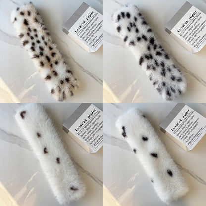 Natural Spotted Leopard Print Plush Cross Neck Scarf With A Korean-style Gentle Style For Autumn And Winter Daily Outings