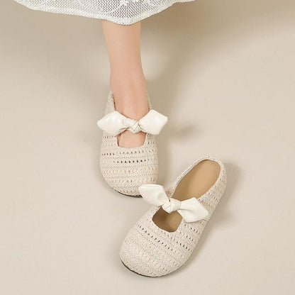 French Woven Hollow Toe Slippers For Women, Versatile Flat Soft Sole, Half Drag Fishing Net Shoes