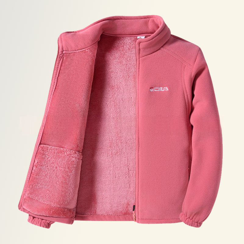 Women's Fleece Lined Polar Fleece Jacket Windproof Warm Stand Collar Sweatshirt For Outdoor Sports Casual Wear