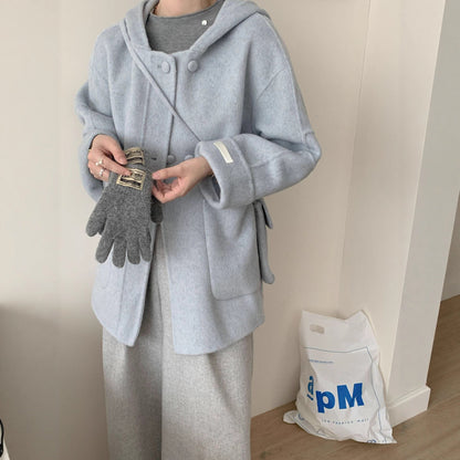 Alpaca Wool Hooded Double-faced Wool Coat