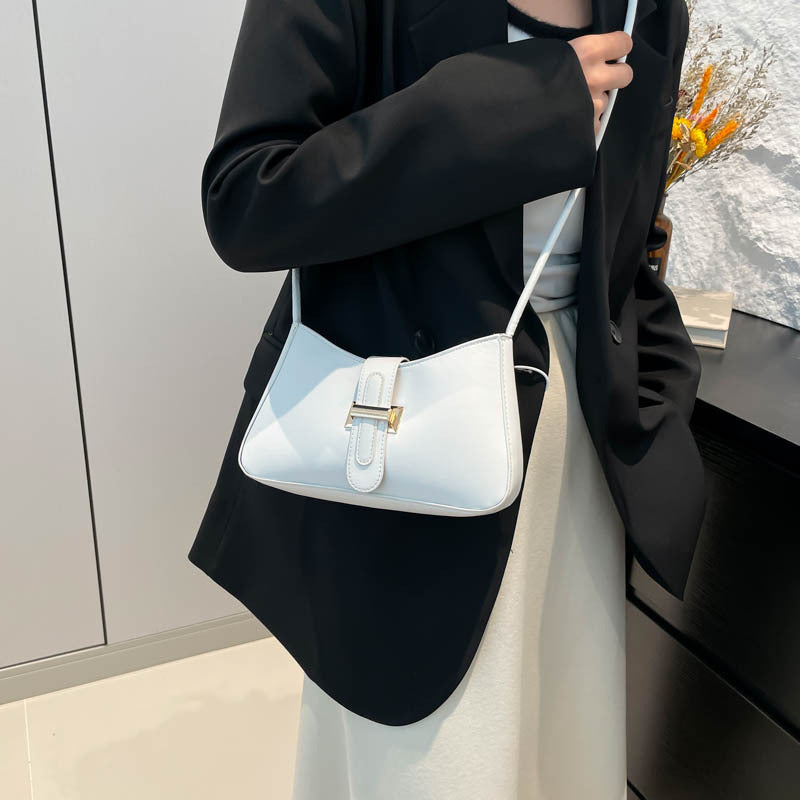 Womens Minimalist Textured-design Single-shoulder Crossbody Underarm Bag
