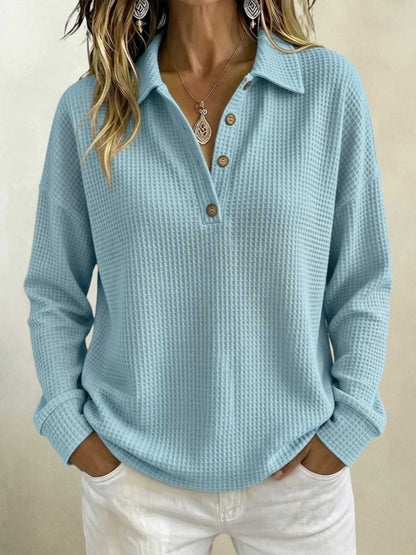 Womens Loose-fitting Long-sleeve Top With A Button-down Collar
