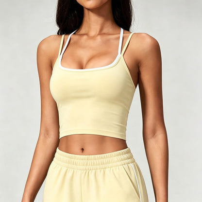 Color Block Sports Bra Halterneck Two Piece Faux Tank Top For Women