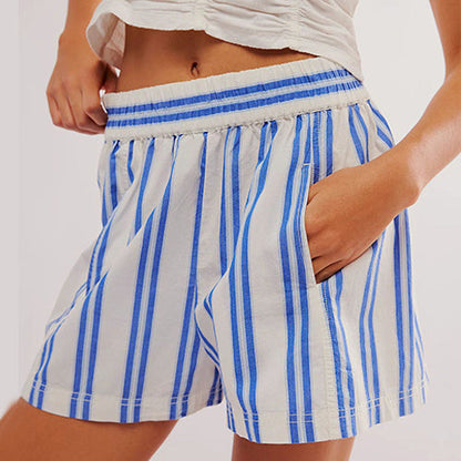 Stripe Print Elastic Beach Shorts