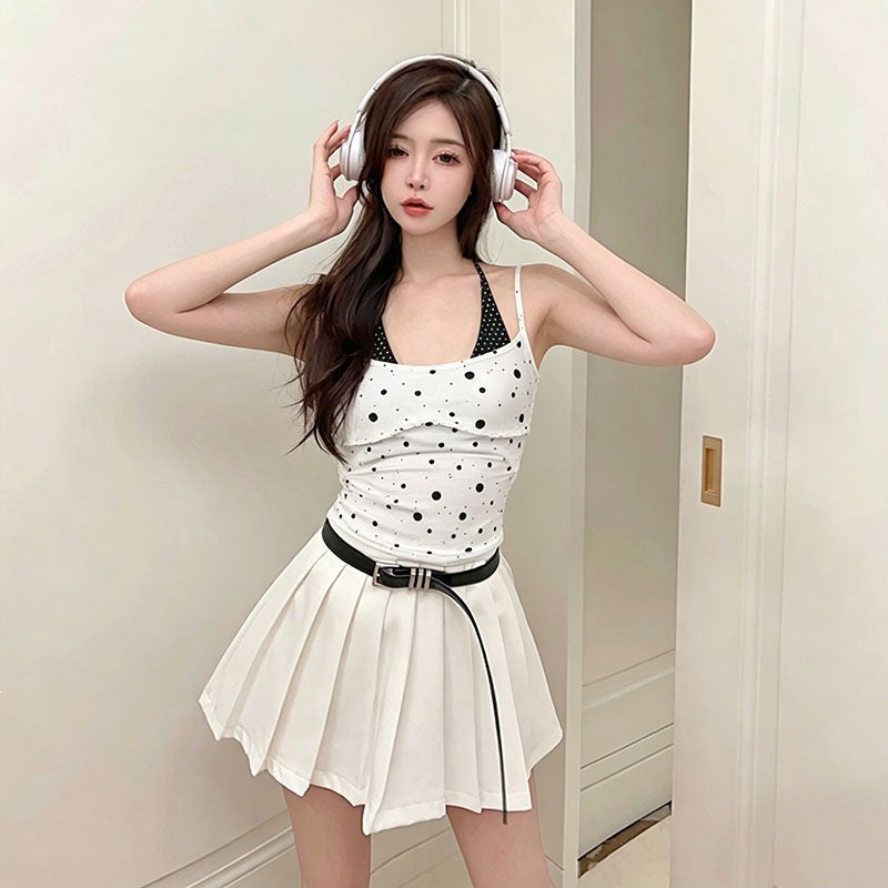 Fake Two-Piece Halter-Neck Polka-Dot Camisole For Women
