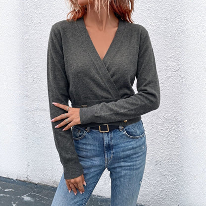 Womens Double-Faced V-Neck Knitted Sweater