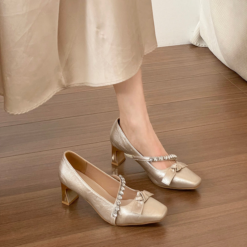 Women Elegant Bridal Rhinestone Strap Pumps Matching Daily
