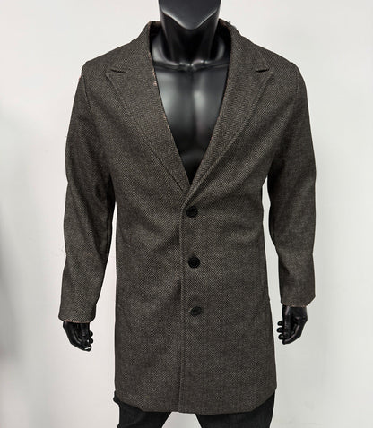 Mens Single-breasted Mid-length Wool Coat