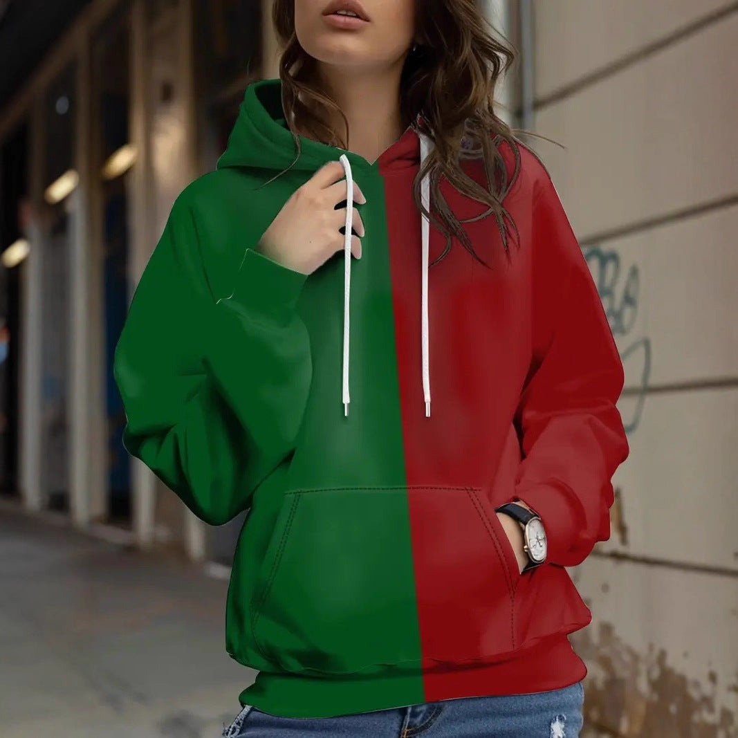 Womens Retro Plaid Patchwork Printed Hoodie