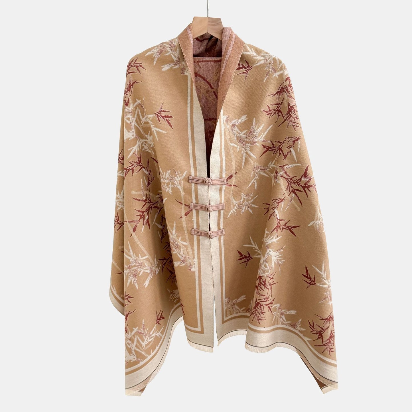 Vintage Knot-button Outerwear Jacquard Shawl