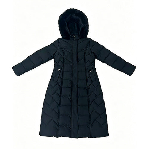 Loose-fit Stand-collar Solid-color Cotton-padded Long Coat
