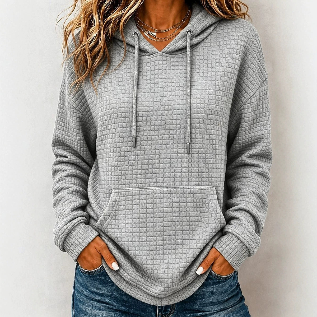 Womens Loose-Fit Long-Sleeve Drawstring Hoodie Casual All-Match Pullover Top