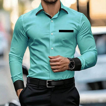 Mens Business-Casual Wrinkle-Free Contrast-Color Shirt