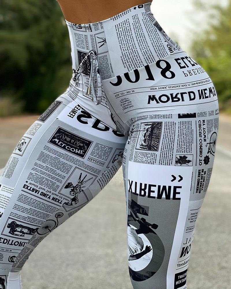 European And American Fashion News Times Digital Printed High Waist Stretch Yoga Pants Running Pants Leggings Slim Fit